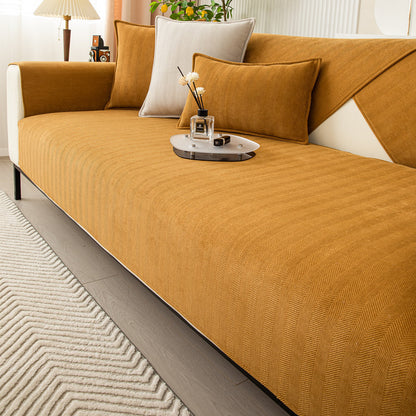 K & S | Sofaüberwurf & Kissenbezug Chenille – Dick Weich & Waschbar Minimalistisches Design